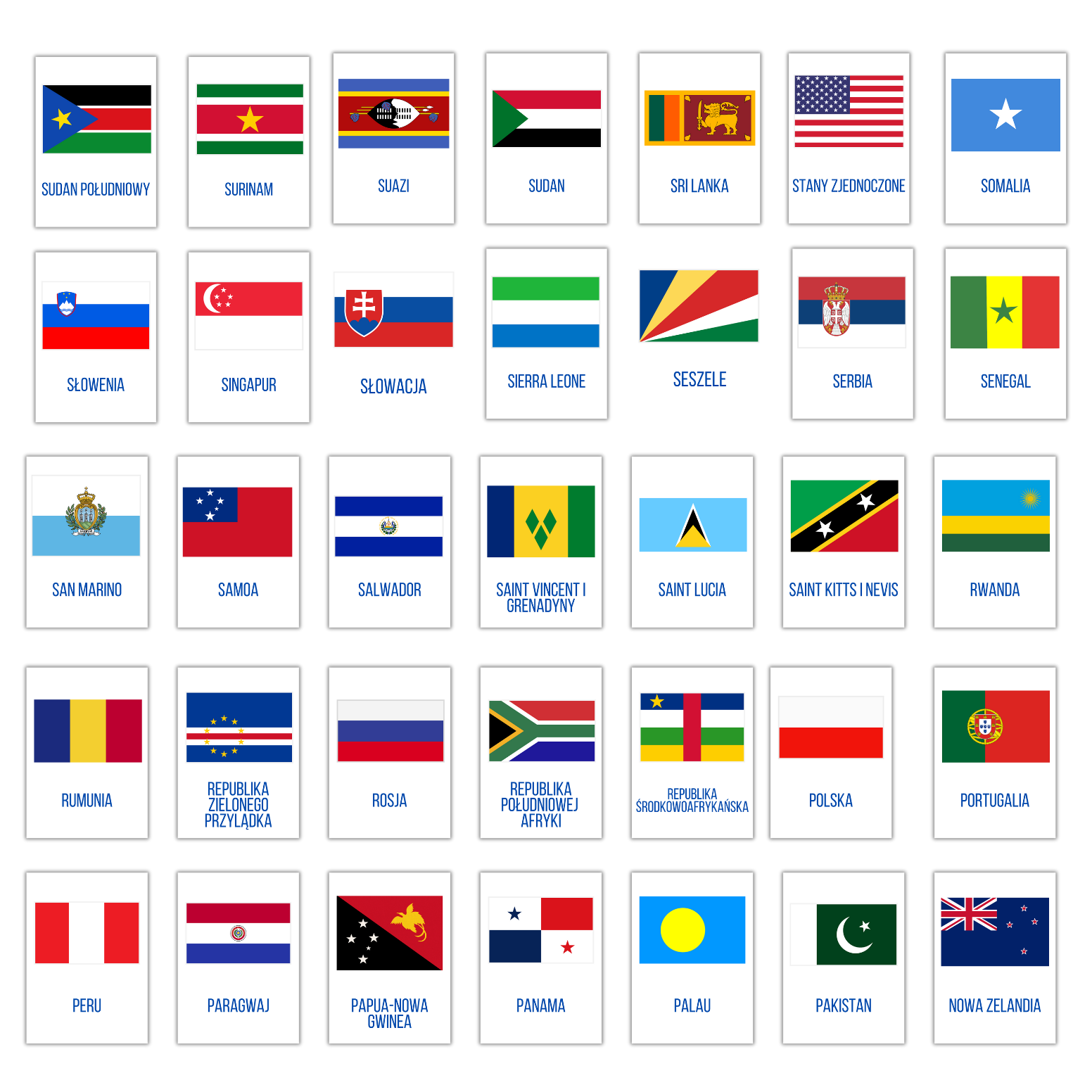 Flagi Państw Świata 194 Karty Edukacyjne PDF do Druku Nauka Geografii - obrazek 2