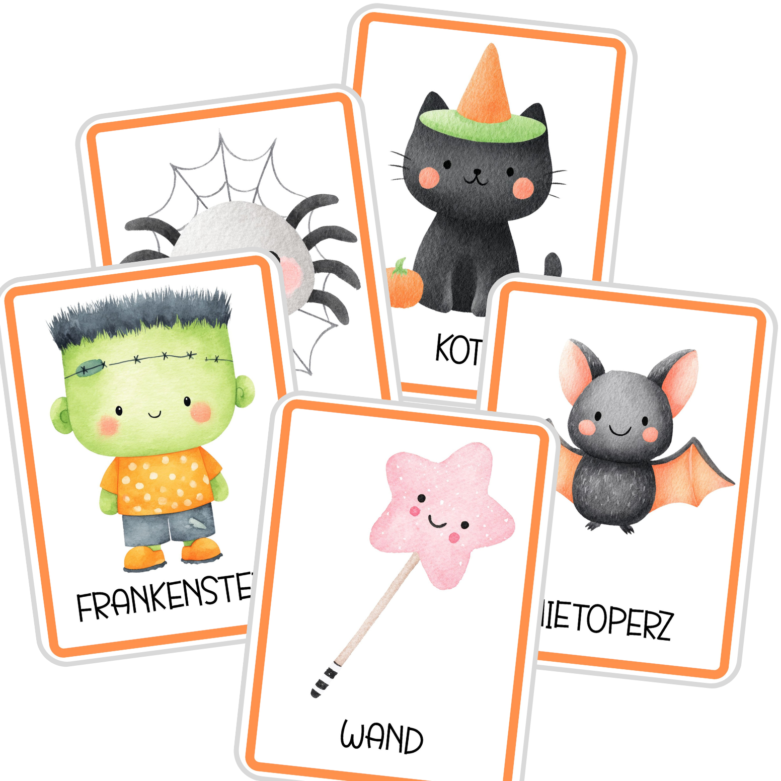 Flashcards Halloween – 16 kart obrazkowych w języku angielskim i polskim | PDF do druku - obrazek 4
