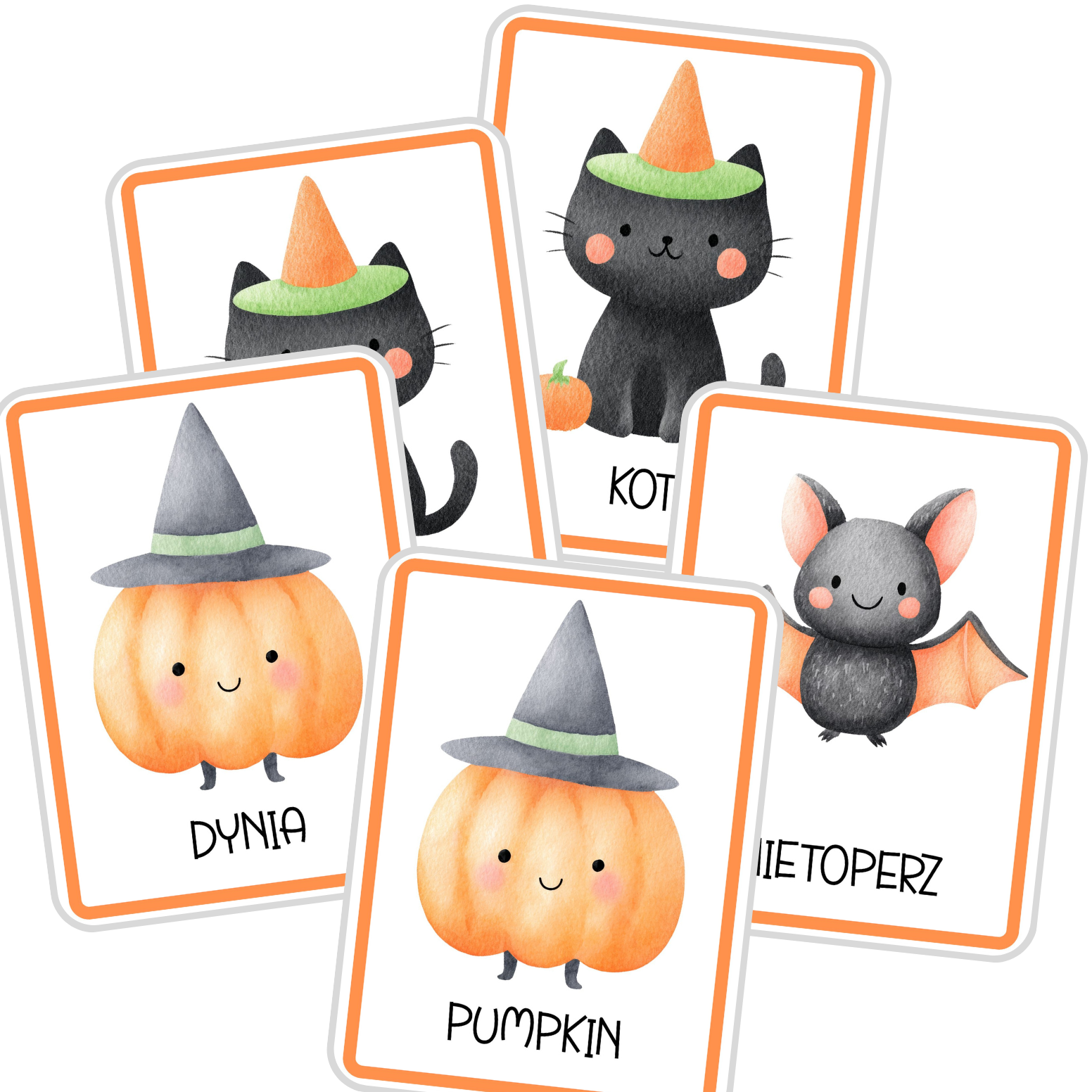 Flashcards Halloween – 16 kart obrazkowych w języku angielskim i polskim | PDF do druku - obrazek 5