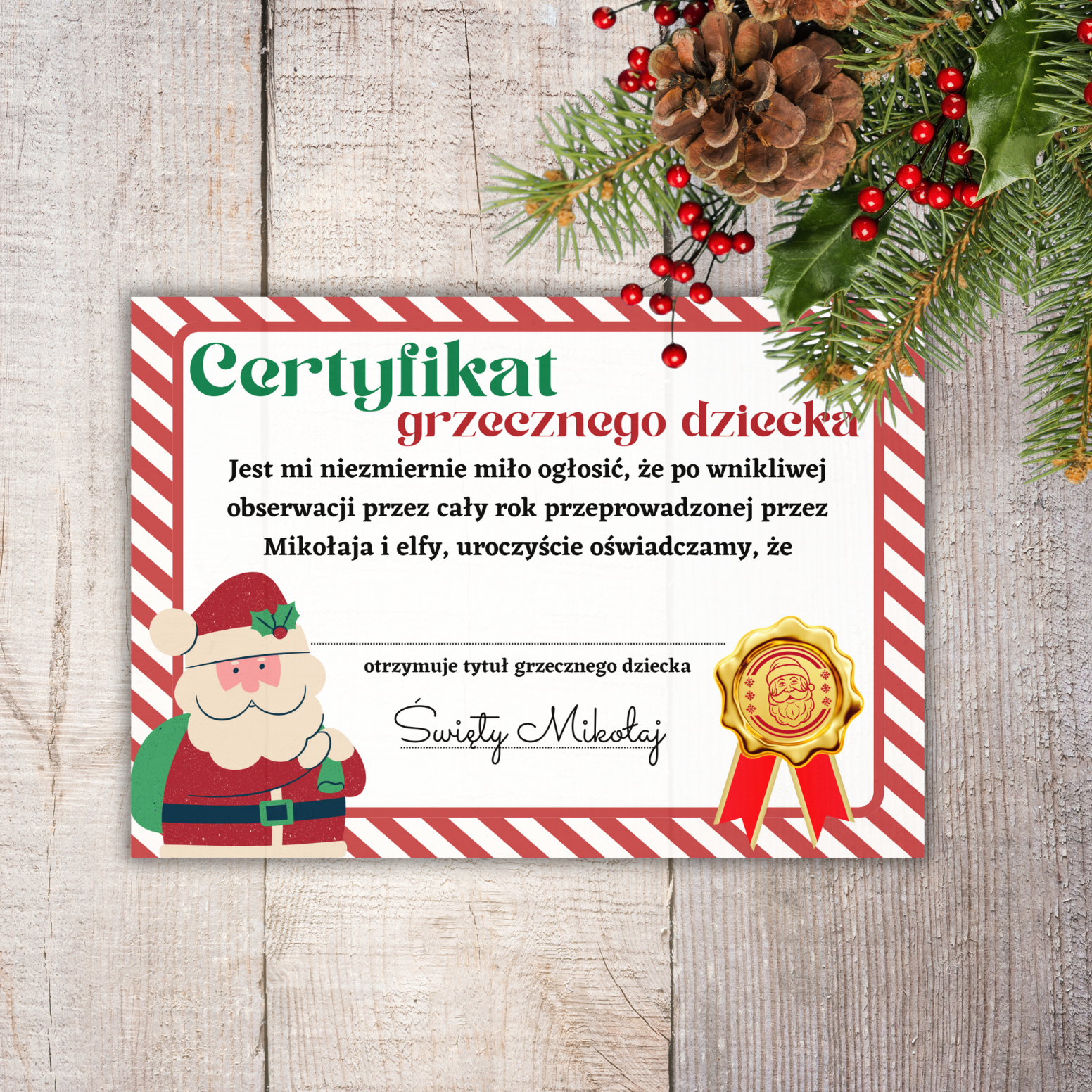 Certyfikat dyplom grzecznego dziecka - Boże Narodzenie