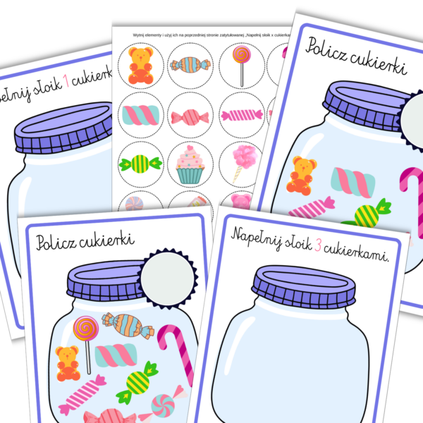 Policz cukierki – Zabawa w liczenie i napełnianie słoików (PDF)