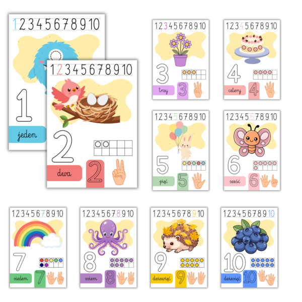 Maty do liczenia z plasteliny 1-10 do druku (PDF)