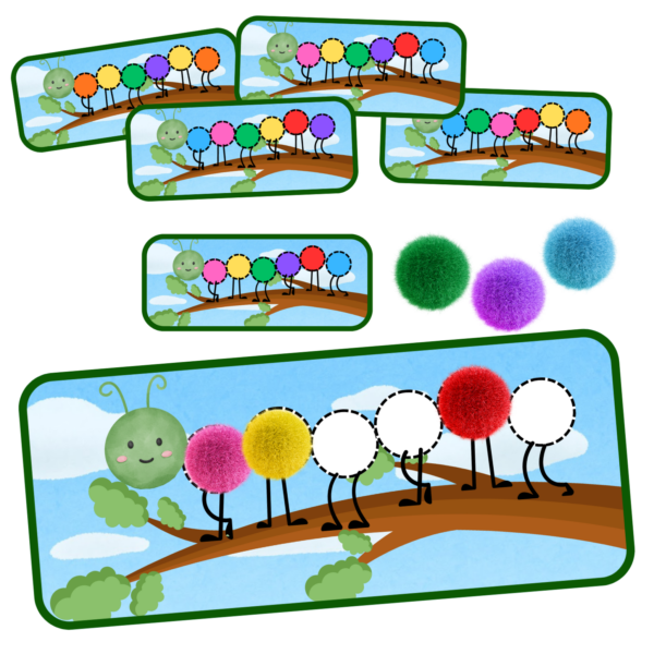 Kolorowa Gąsienica: Pierwsze Kodowanie – Sortowanie pomponami (18 wzorów) PDF