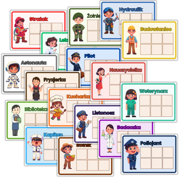 Zawody i atrybuty: Gra w dopasowywanie – 18 zawodów i 108 elementów (PDF)