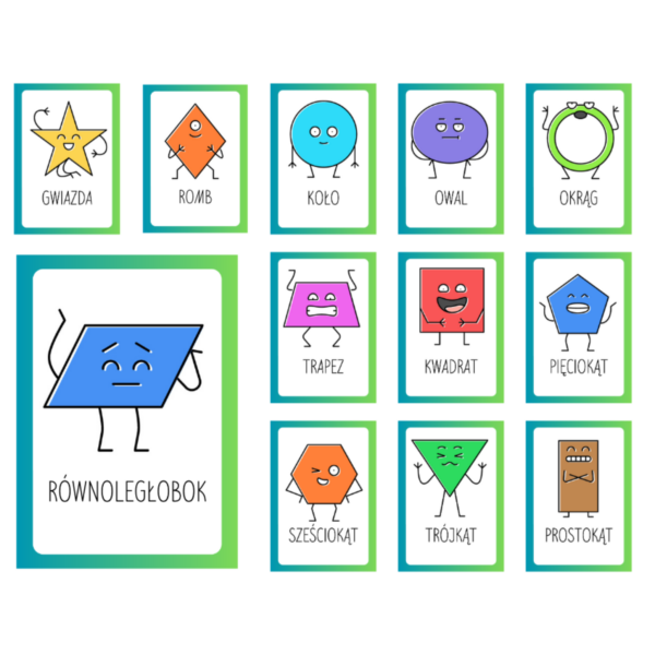 figury geometryczne dla dzieci, nauka kształtów pdf, plansze edukacyjne do przedszkola, pomoc dydaktyczna matematyka, rozpoznawanie figur geometrycznych, figury płaskie dla dzieci, materiały do druku przedszkole