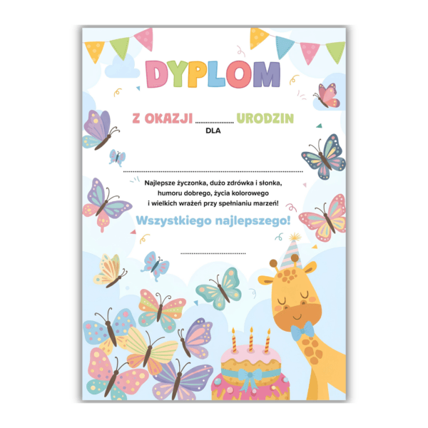 dyplom urodzinowy Motylki